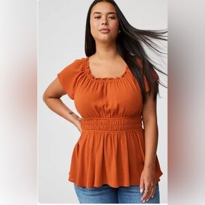 Torrid Babydoll Washable Gauze Short Sleeve Top NWT in Cinnamon Stick 2X